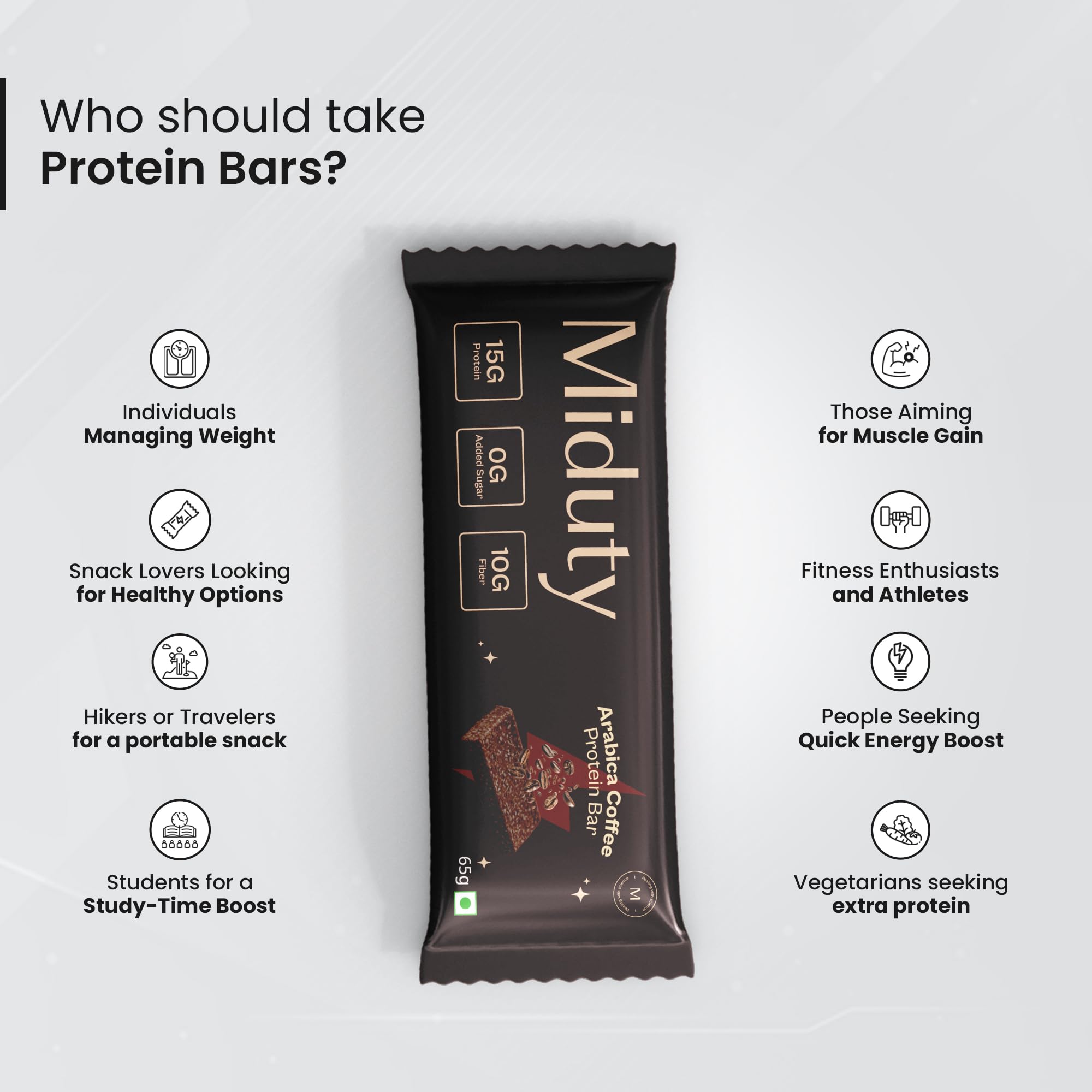 Miduty High Protein Bars - 15g Whey Protein Isolate, 0g Added Sugar, 10g Fiber - No Soy, No Peanuts - Arabica Coffee Flavors For Fitness, Weight Management (Coffee) — Amazon image 4