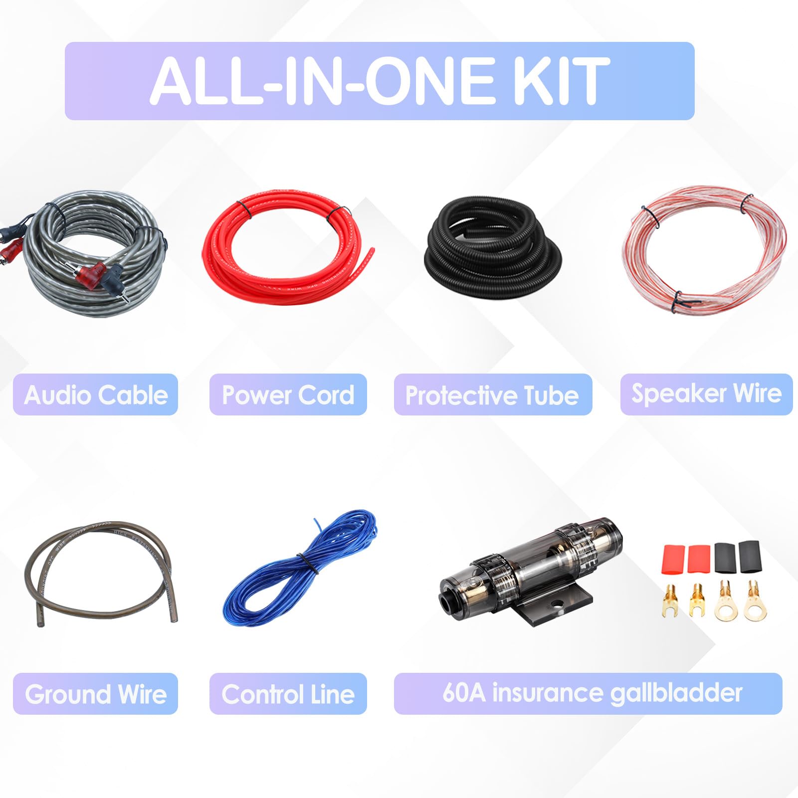 4 Gauge Verstärker Verkabelungsset, 2000W Komplettes All-in-One Auto Audio Amp Installationsset mit RCA & Sicherung, Schnellanschluss für Radio, Subwoofer & Lautsprecher