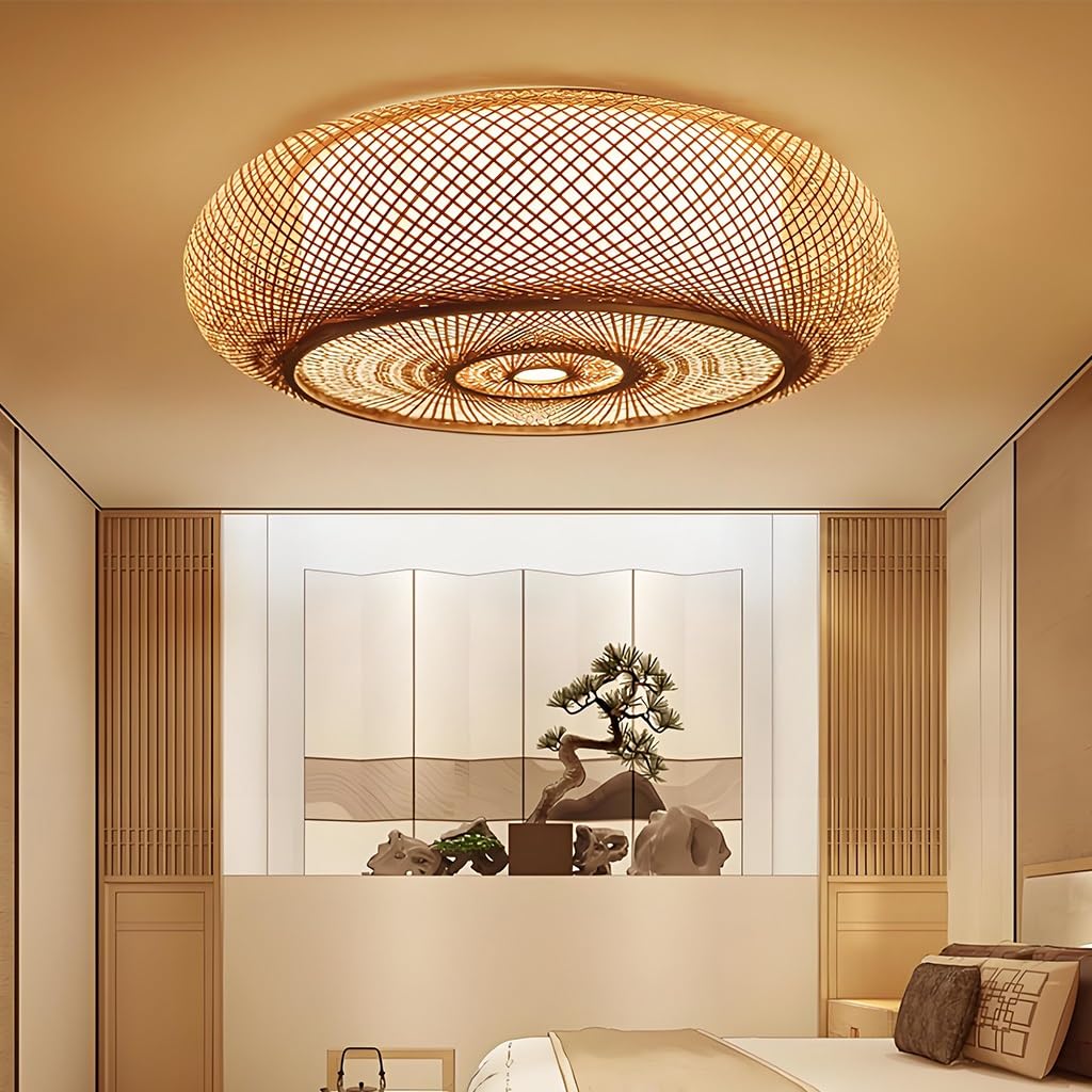 Lustre plafonnier en bambou fait main, un éclairage en rotin d'exception