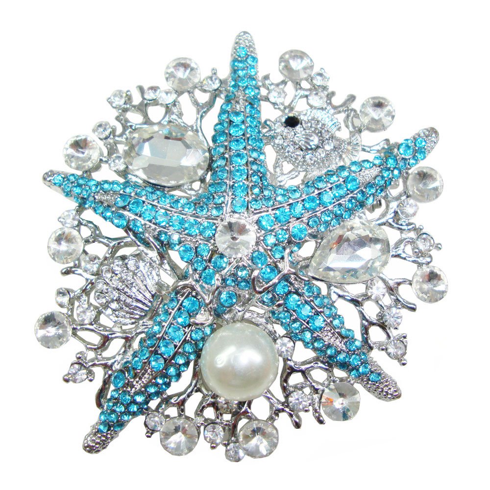 TTjewelry Vintage Style Rhinestone Crystal Starfish Brooch Pin