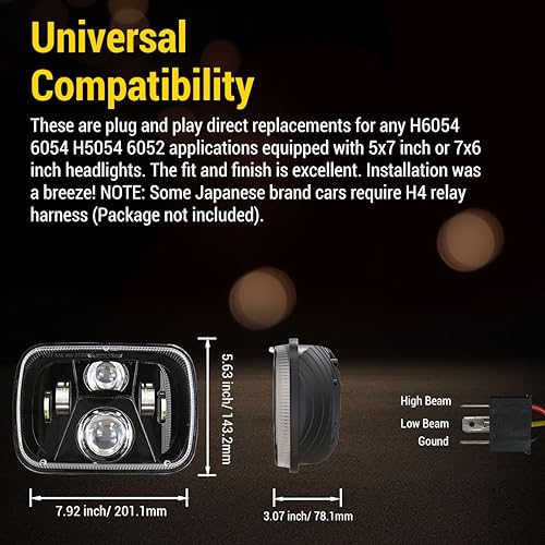 Miniatura 6 de Faros delanteros LED de 5 x 7 x 6 pulgadas, H6054 6054 H5054 6052 LED compatible con Jeep Cherokee XJ Wrangler YJ Comanche MJ Corolla Tacoma Ford