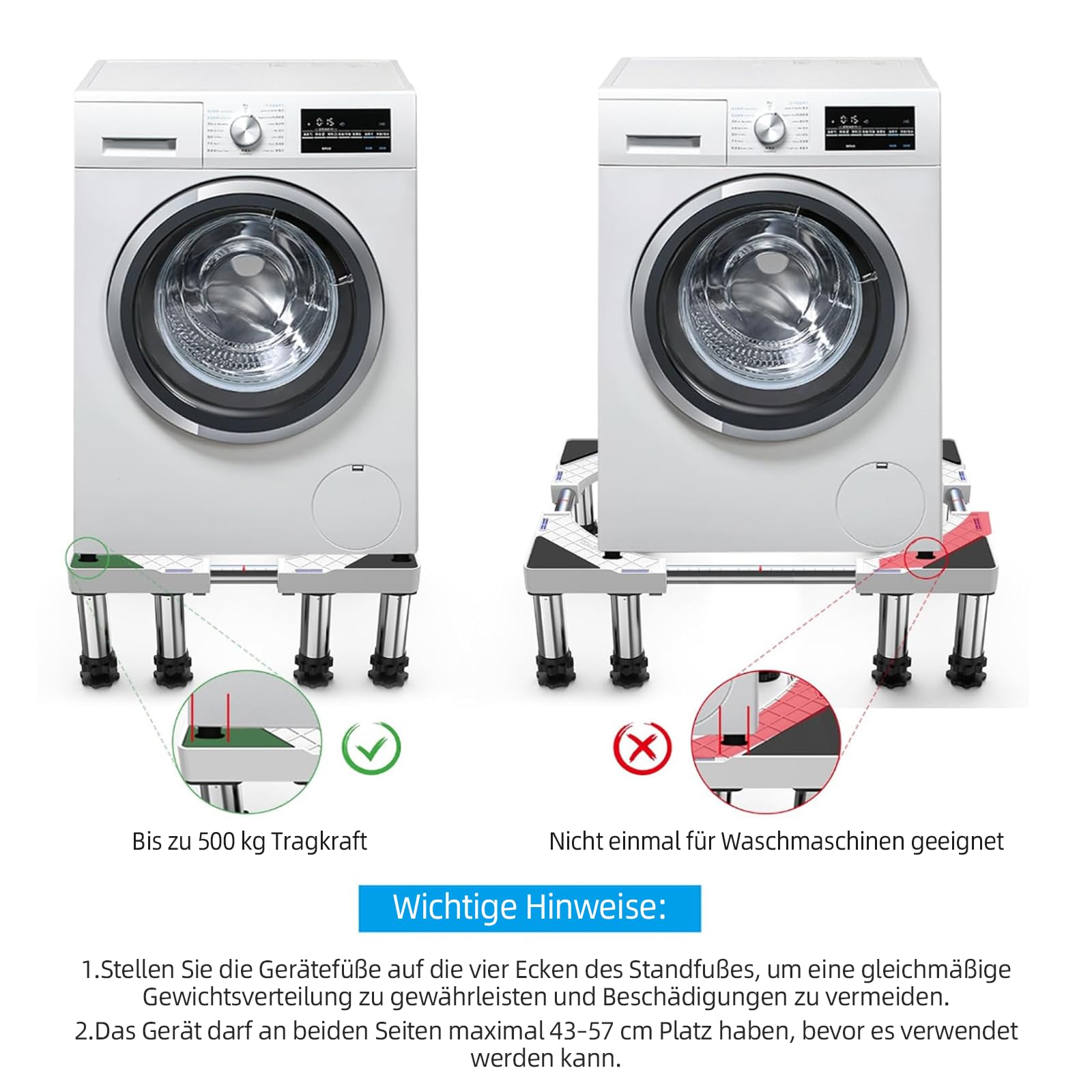 DEWEL 8 Füße untergestell für waschmaschine,podest für waschmaschine und trockner,Untergestell für Waschmaschine,Bärenlast 450kg,Geeignet für Kühlschränke,Waschmaschinen(Breite:43-57cm/Höhe 18cm-20cm)