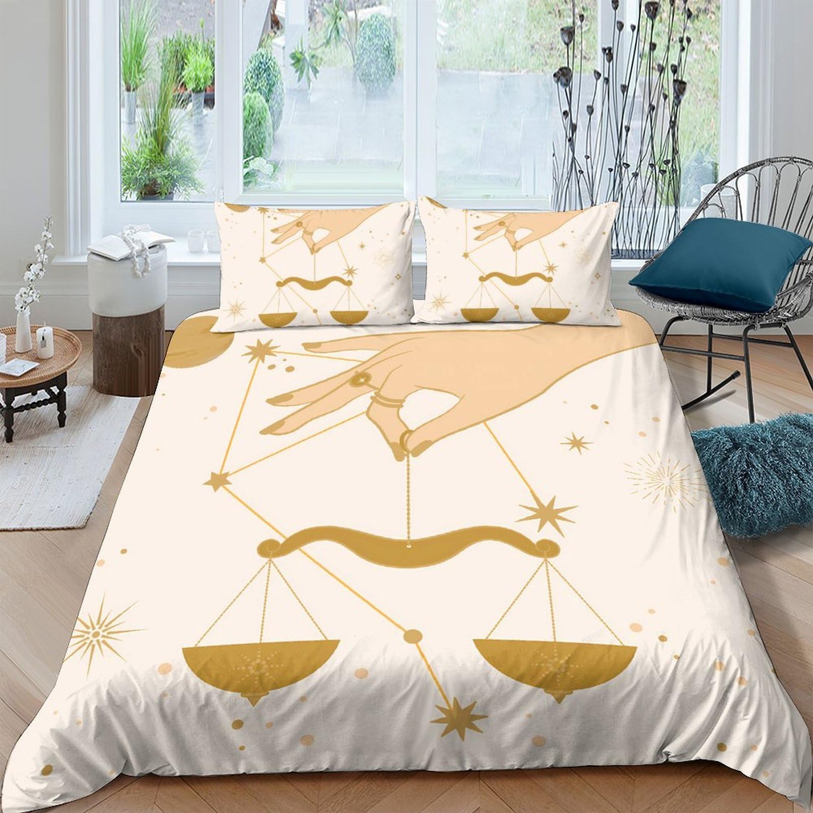 Ctjqhvkz Style-6 3D Printed Libra Zodiac Fitted Sheet Microfiber Soft Gold Scales Bed Cover For Bedroom Guest Room Dorm Mattress Protection Single（135X200cm）