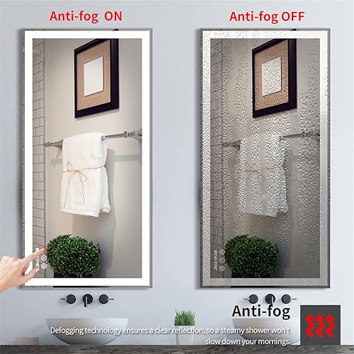 Miniatura 4 de Espejo LED para tocador de baño, montado en la pared, ajustable, luces blancascálidasnaturales, interruptor táctil antivaho con memoria, modernos