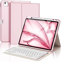 FOGARI iPad Air 13 M2/Pro 12.9 Billentyűzetes Tok - Mágneses Bluetooth Német Billentyűzet, Levehető, 3 Állítási Szög, 230 Óra Üzemidő, Rózsa 1