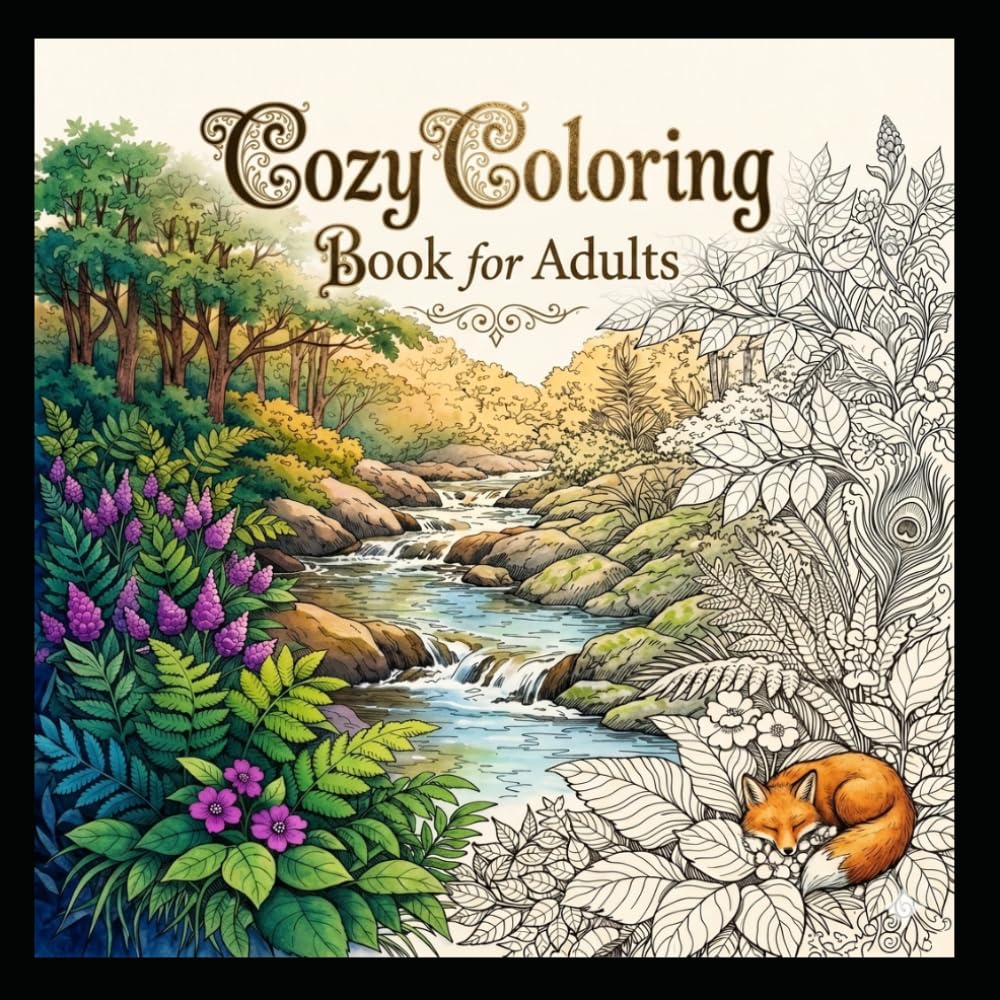 Cozy Coloring Book for Adults: Stress Relief and Relaxation with Cute Animals, Fantasy Worlds, Ocean Scenes & Mindful Patterns