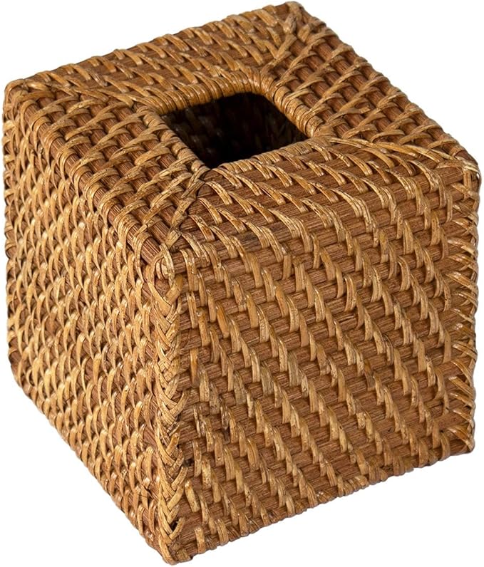 Woven Rattan Square Tissue Box Holder for Kitchen, Bathroom