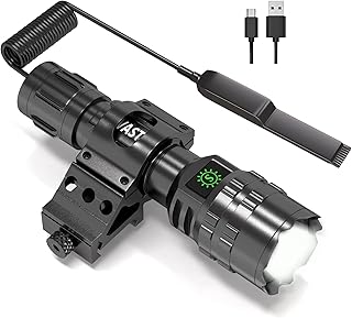 Tactical Flashlight Picatinny Rail Mount 1600 Lumens Side Switch Remote Pressure Switch USB Rechargeable, Matte Black