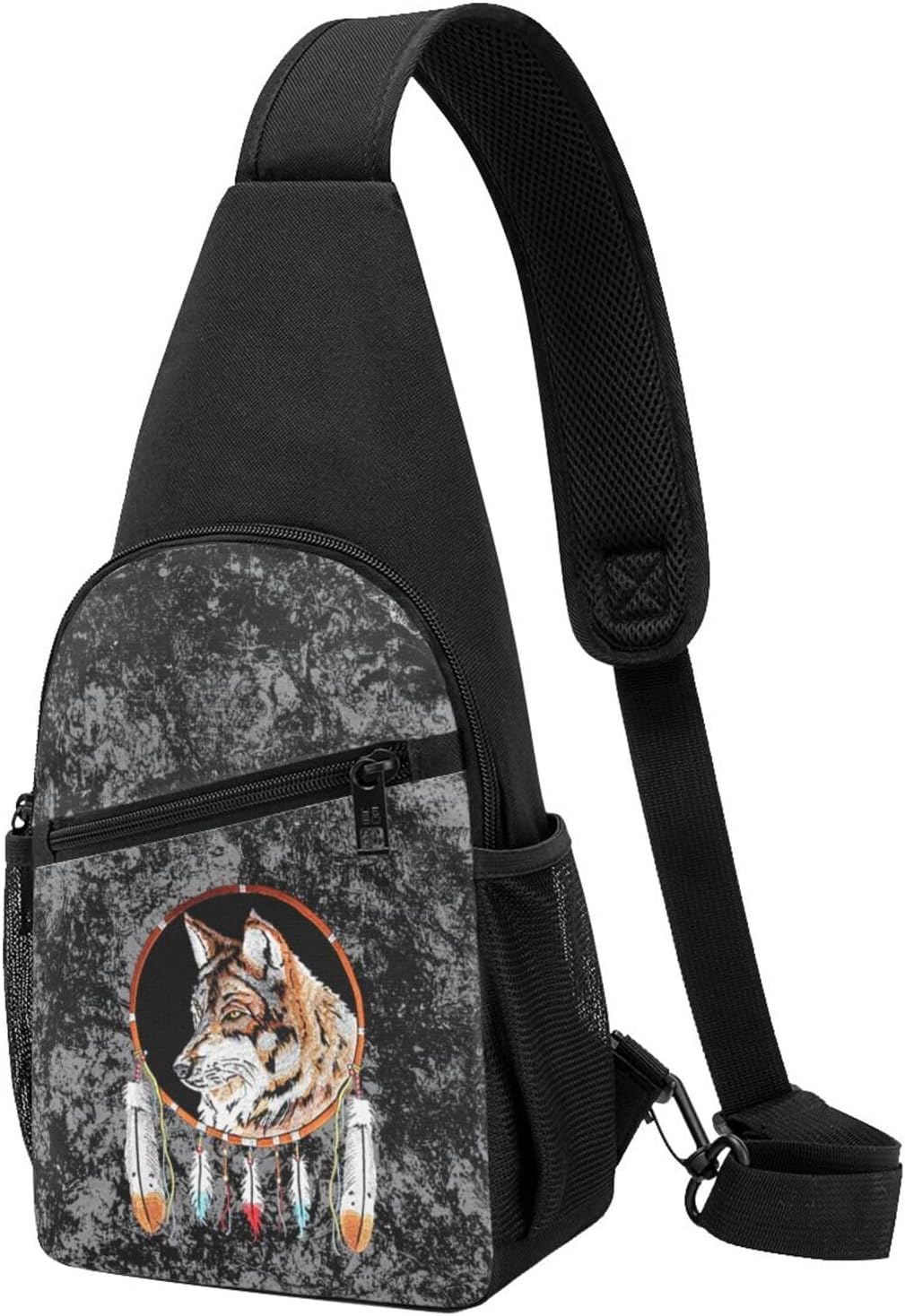 Wolf Native Indian Dream Catcher Sling Bag Crossbody Backpack Shoulder Casual Daypack Bags for Men Women