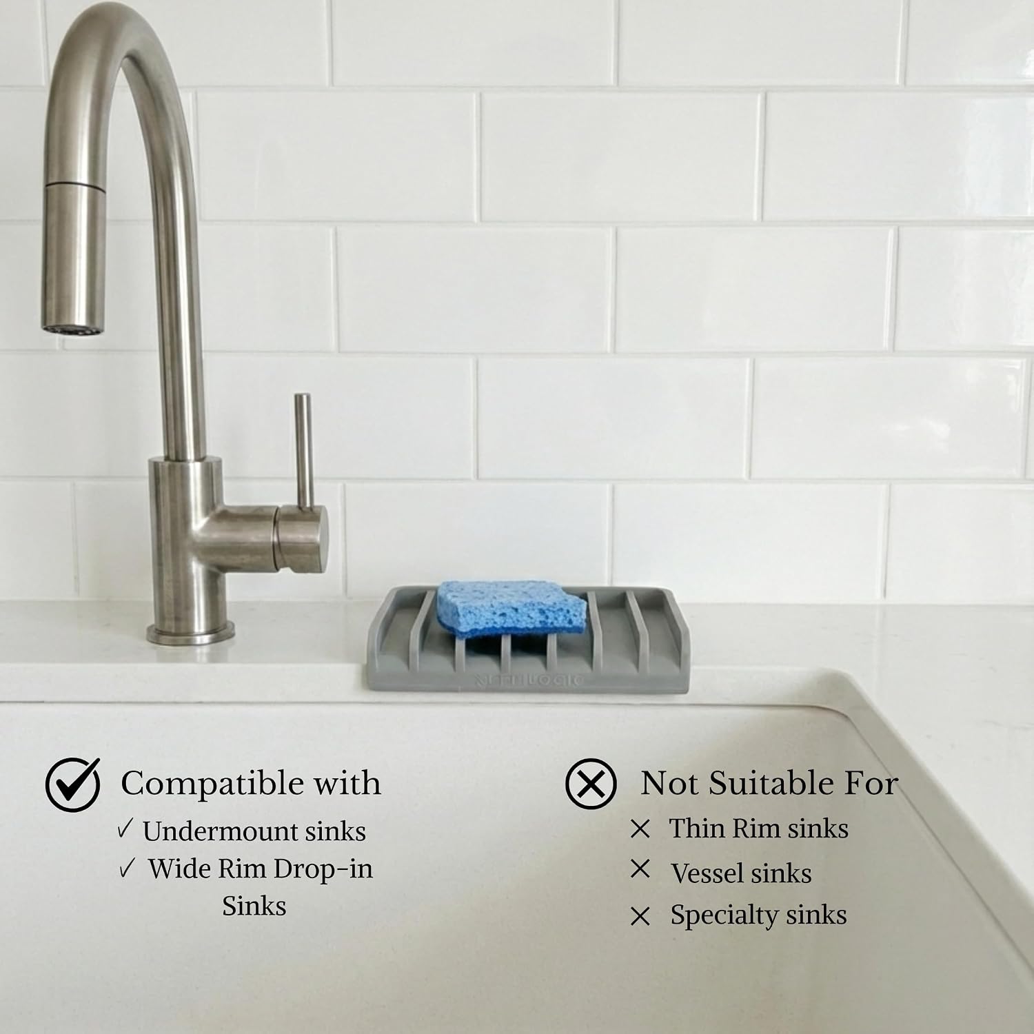 Effilogic Silicone Sponge Holder, Soap Dish, Self Draining Kitchen Sink Organizer, Kitchen Accessories, Medium Grey image 3