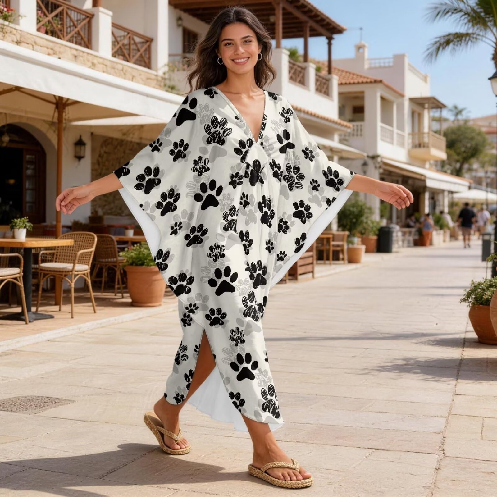 Abito caftano da donna, taglie forti, caftano, maxi abito con scollo a V, maniche a pipistrello, copricostume da bagno
