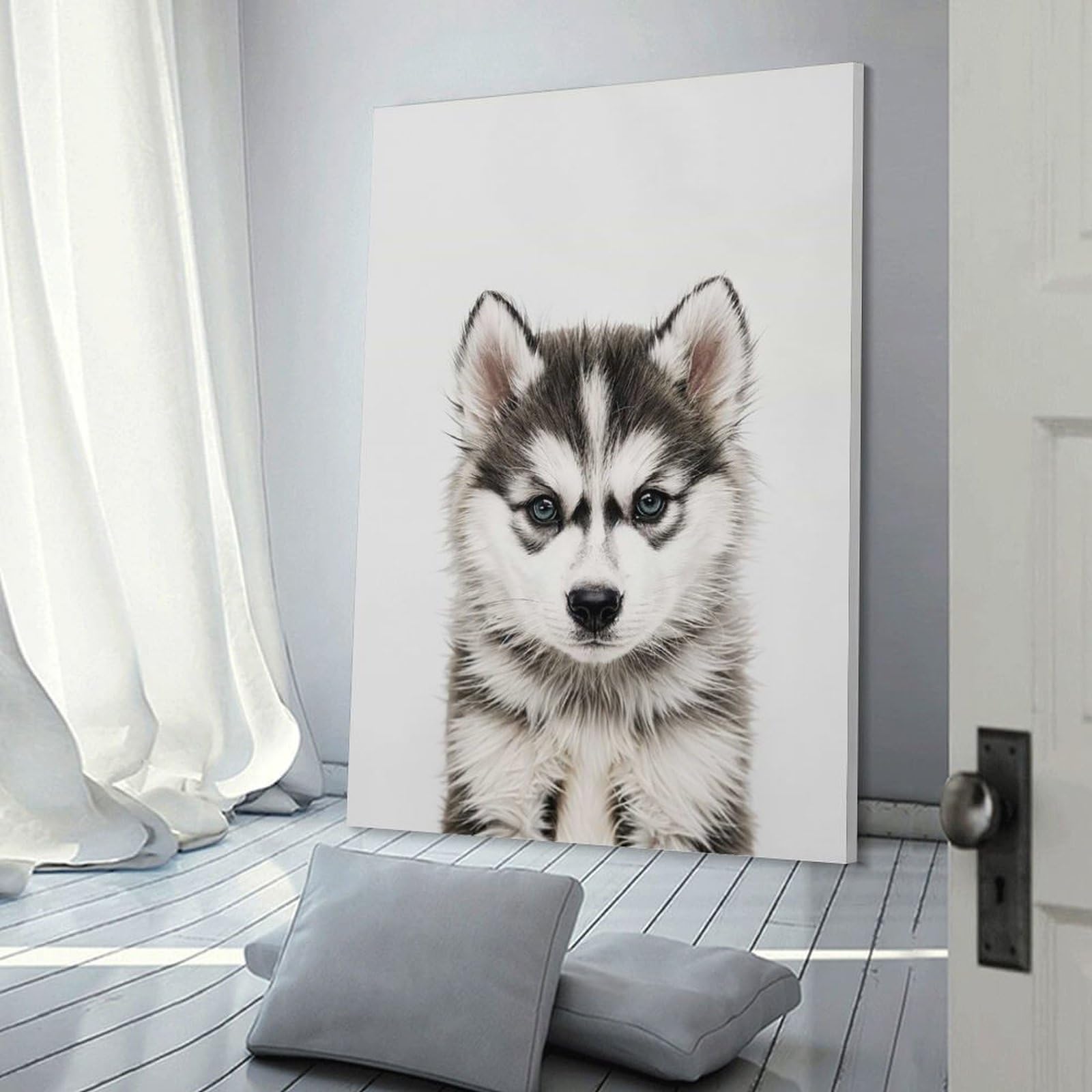 Junmoney Wall Decor Canvas Print Cute Baby Husky, 24x36inch(60x90cm), for Bedroom, Lounge Or Dressing Area, Stylish Decor for A Restful Room Update