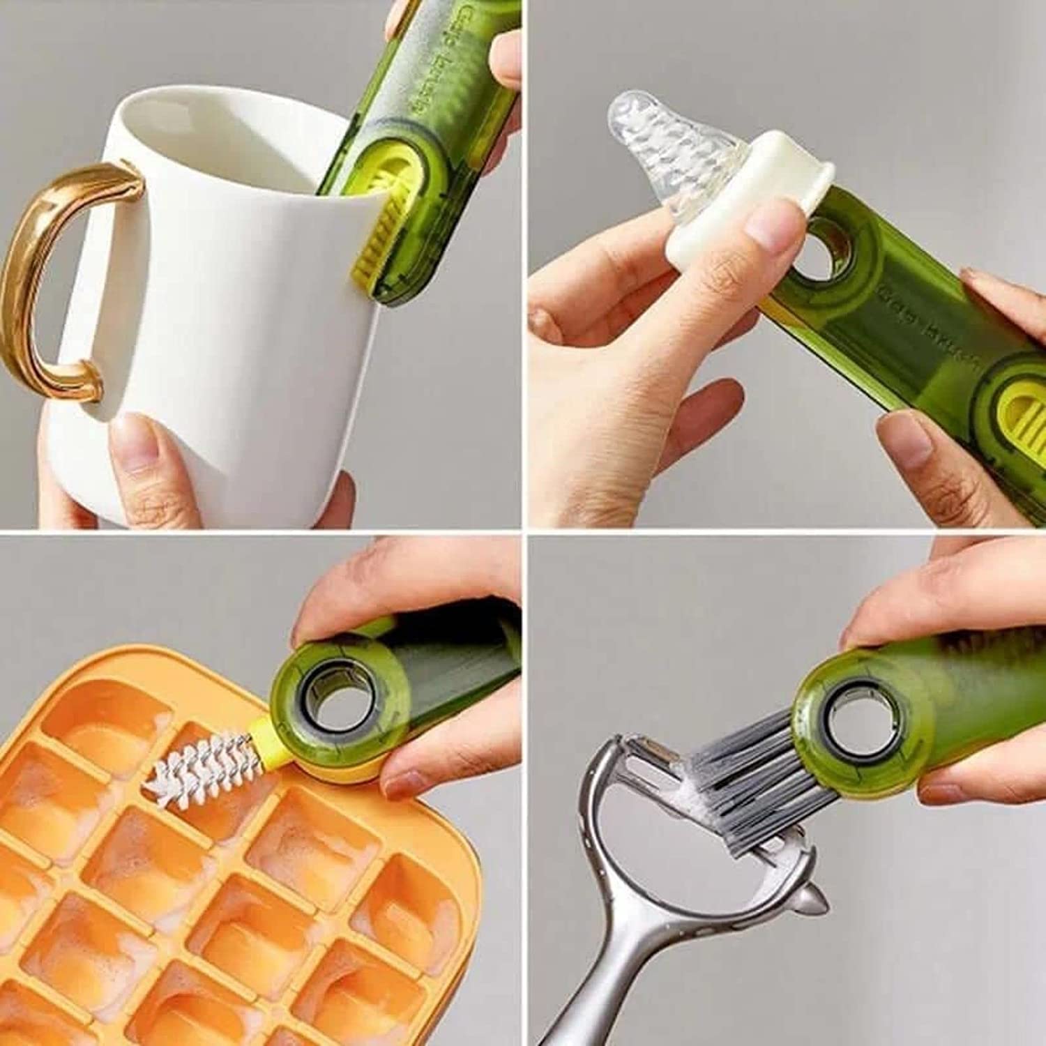 Density Collection 3 in 1 Multi Functional Cleaning Brush,Bottle Washing Tool Set,Cleaner for Bottle Cup Cover Crevice, Feeding Nozzle, Kitchen Cleaning Tools (1 Pcs, Green) 2