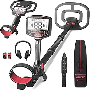 PANCKY High Accuracy Metal Detector for Adults – Collapsible, Lightweight & IP68 Waterproof Search Coil with 10.55” Large Coil, 5 Modes & Backlit LCD, Gold & Relic Detector Kit, PK1098 (Red)