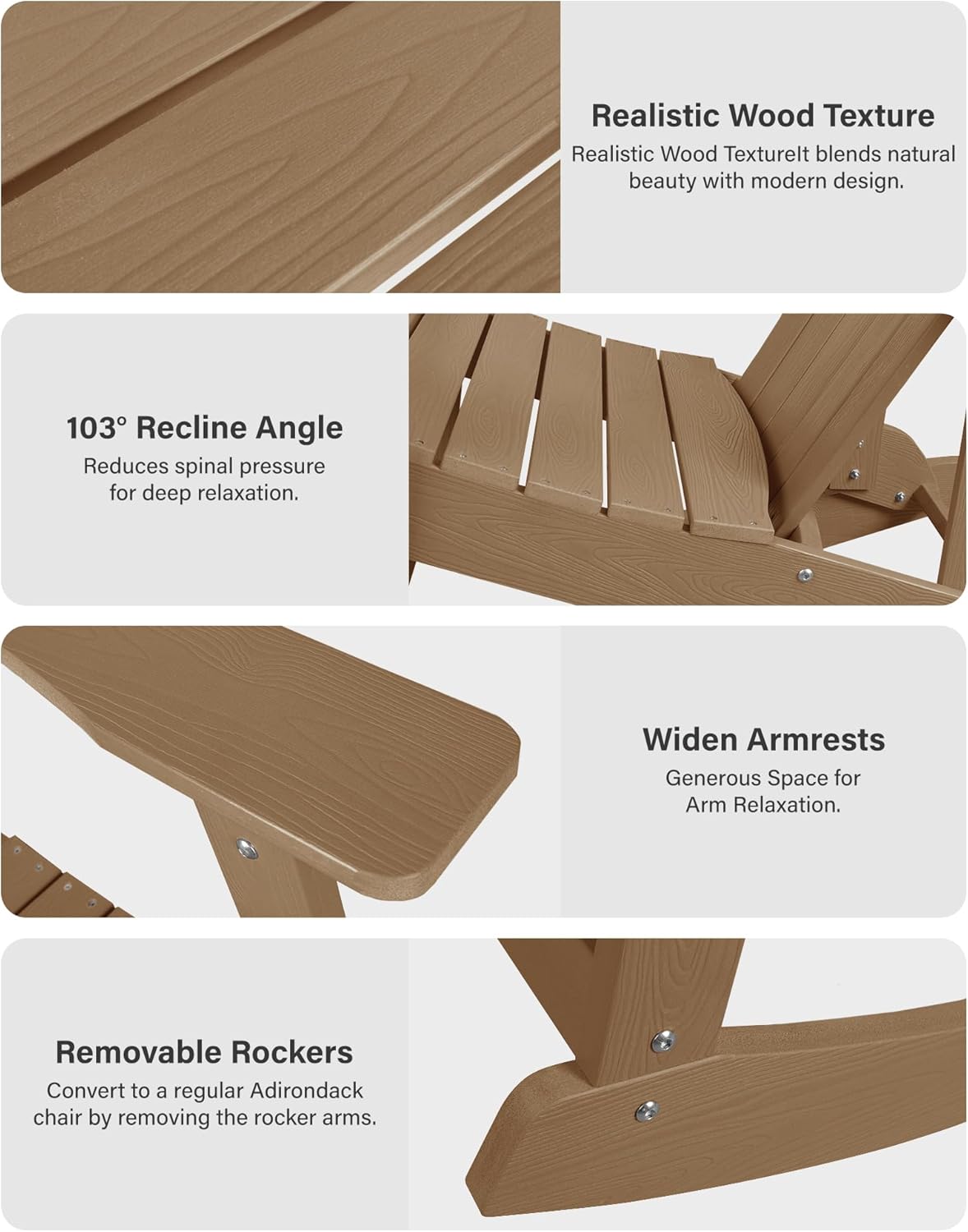 YEFU Outdoor Rocking Chair Set of 2,Adirondack Rocking Chair,Patio Rocker Chair with Wide Back,Oversized Rocker Chair Look Like Real Wood, for Lawn, Porch, Backyard, Indoor and Garden(Teak)