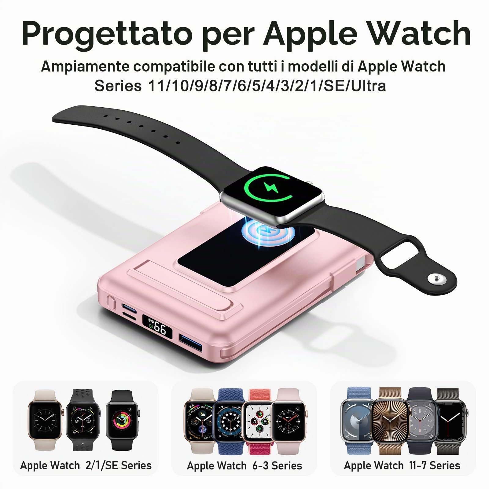 per Magsafe Power bank,10000mAhCaricatore Portatile Magnetico Wireless 20W, Ricarica Rapida con Display LED e cavo di ricarica USB-Cper iPhone 17/16/15/14/13/12 Pro/Pro Max/Plus/Apple Watch