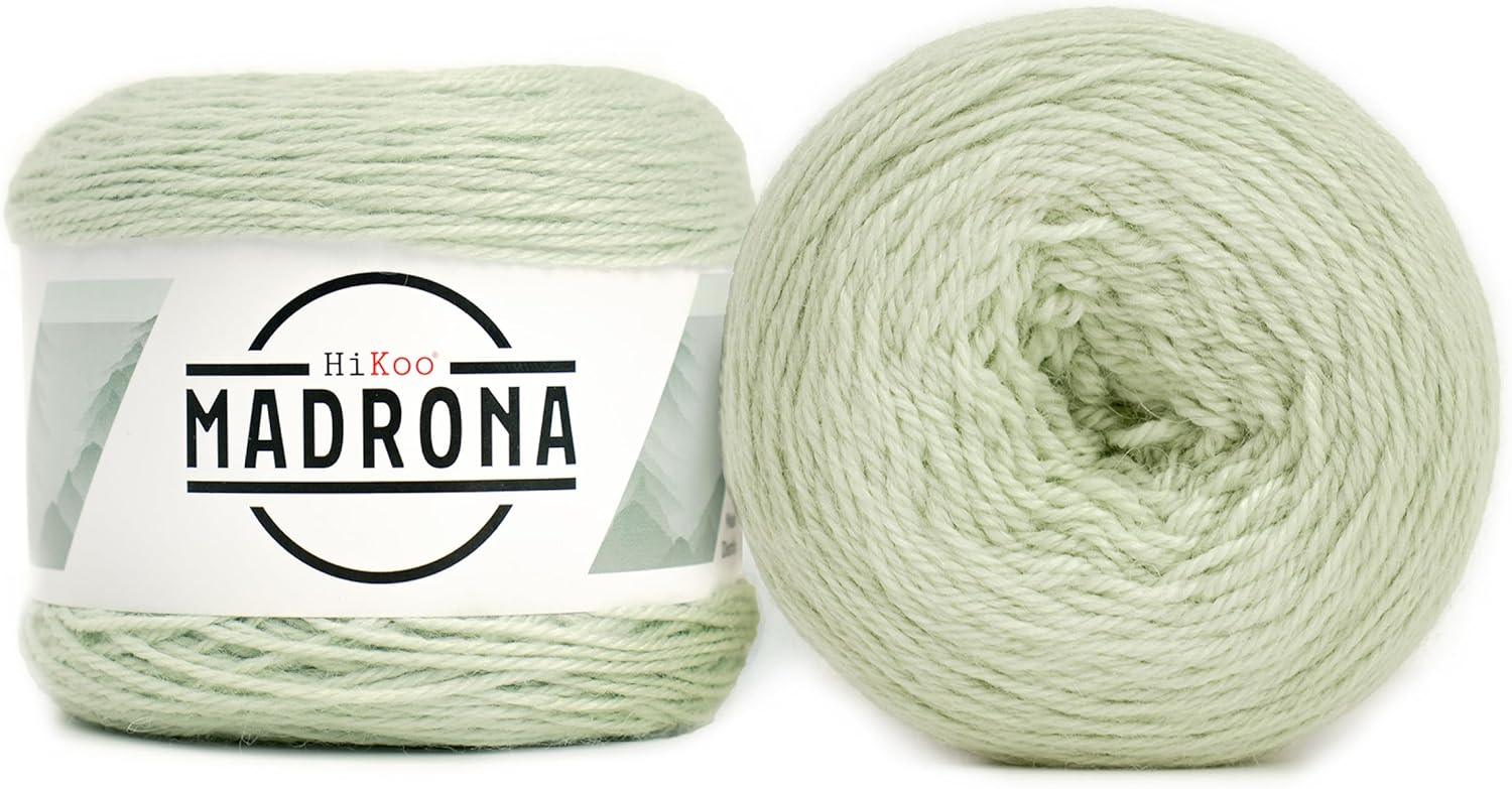 HiKoo Madrona Yarn Cake, Baby Alpaca Wool, Merino, Bamboo Viscose and Nylon Blend, 100 Gram, 402 Yards, #1407 - Blue Hydrangea
