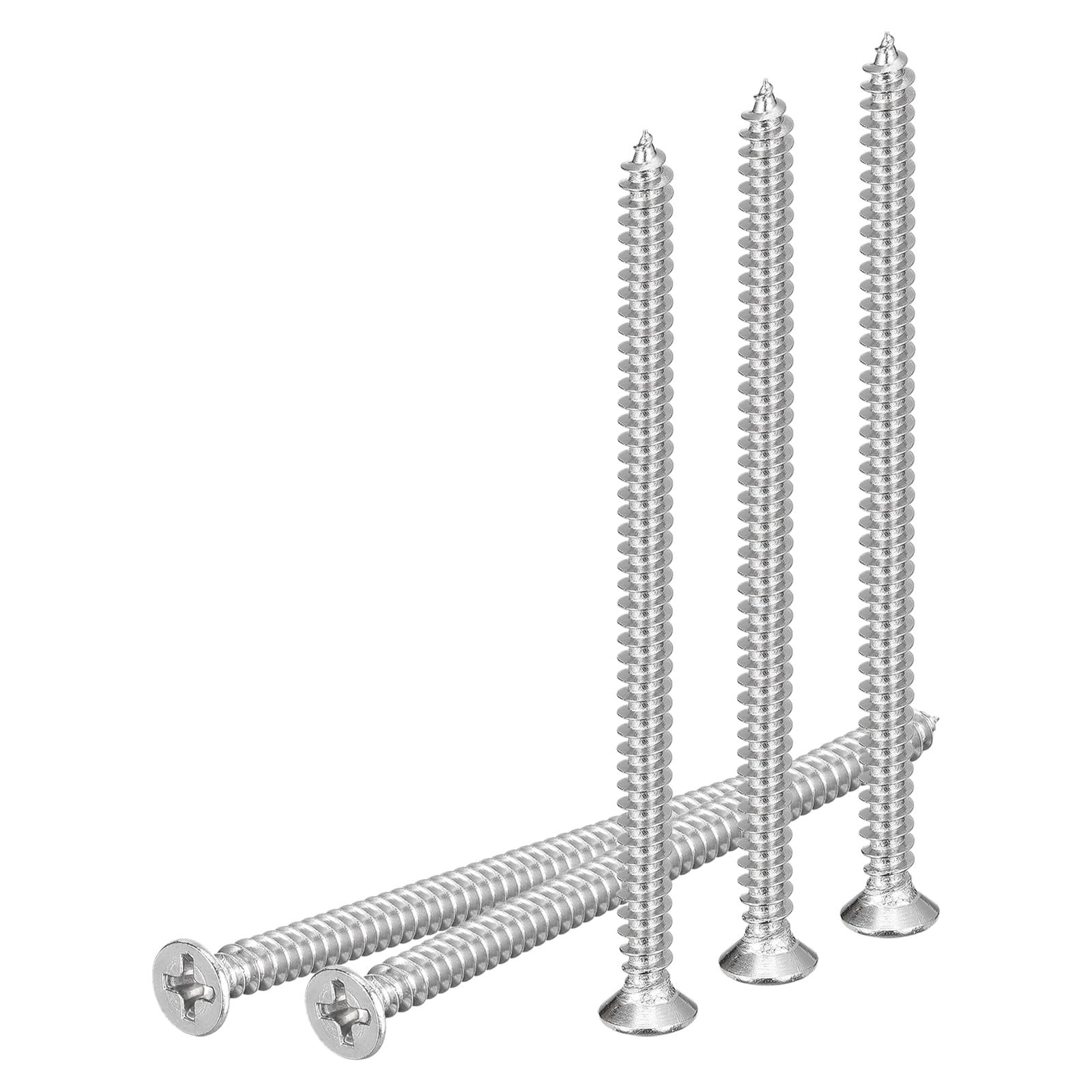 DTGN 20Pcs M4.2x70mm Flat Head Wood Screws, 304 Stainless Steel Phillips Self Tapping Screws - Good for Woodworking Furniture - Silver