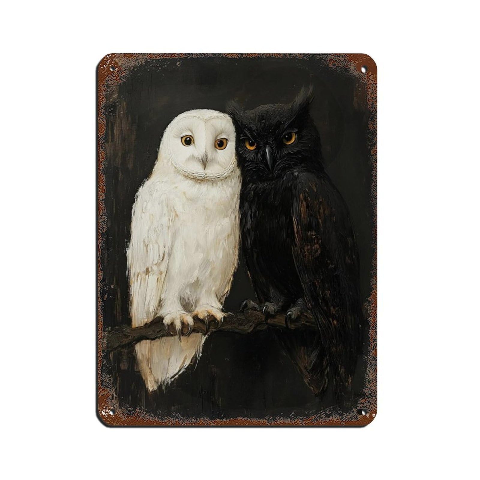 Vintage Owl Painting, Dark Academia Art Retro Poster Metal Tin Sign Chic Art Retro Iron Painting Bar People Cave Cafe Family Garage Poster Wall Decoration 12x16inch(30x40cm)