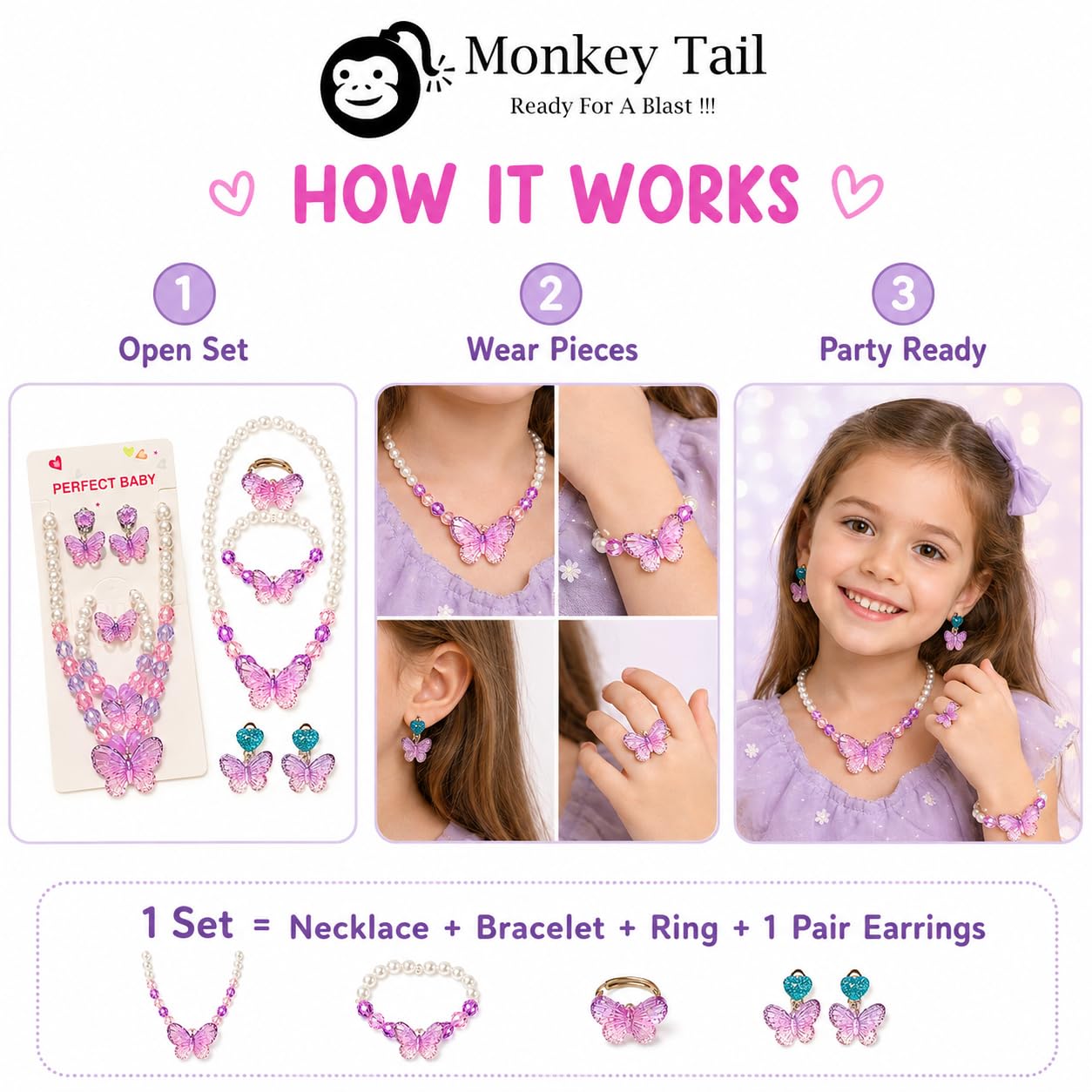 MONKEYTAIL Purple Butterfly Jewellery Kit for Girls, 1 Complete Set 2