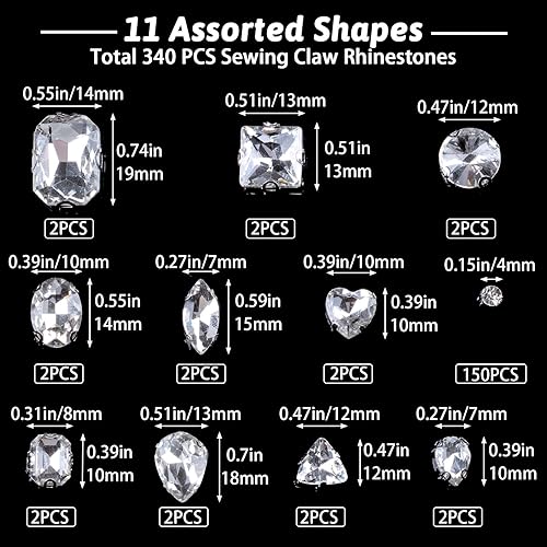 Miniatura 2 de Joez Wonderful 170 diamantes de imitación de cristal para coser, 11 formas mixtas, diamantes de imitación grandes para coser, gemas para