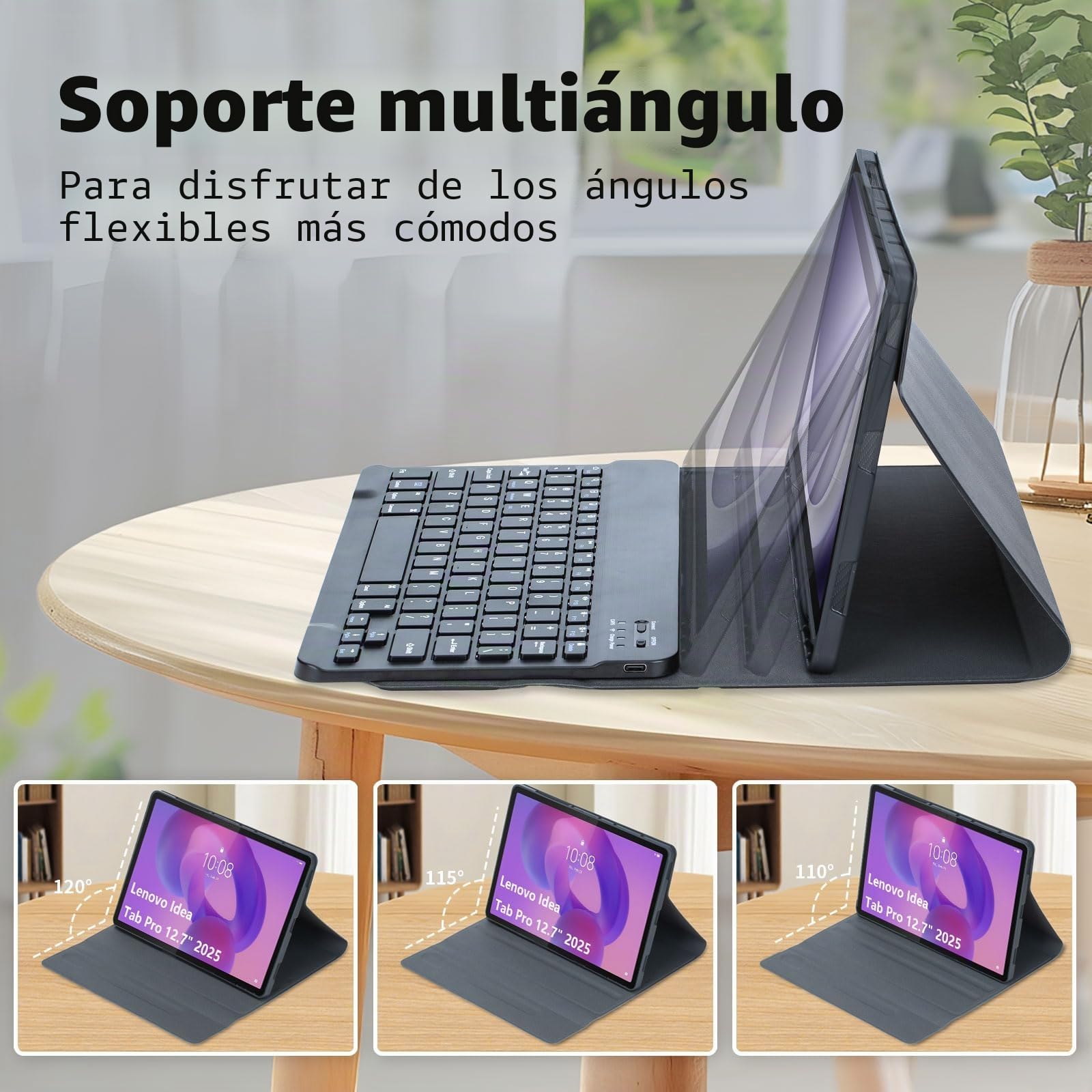 Funda con Teclado para Lenovo Idea Tab Pro 12,7 Pulgadas 2025 Modelo (TB373FU/TB375FC), Español Ñ Teclado Inalámbrico Bluetooth Desmontable Funda Ultradelgada Multiángulo con Ratón,Negro