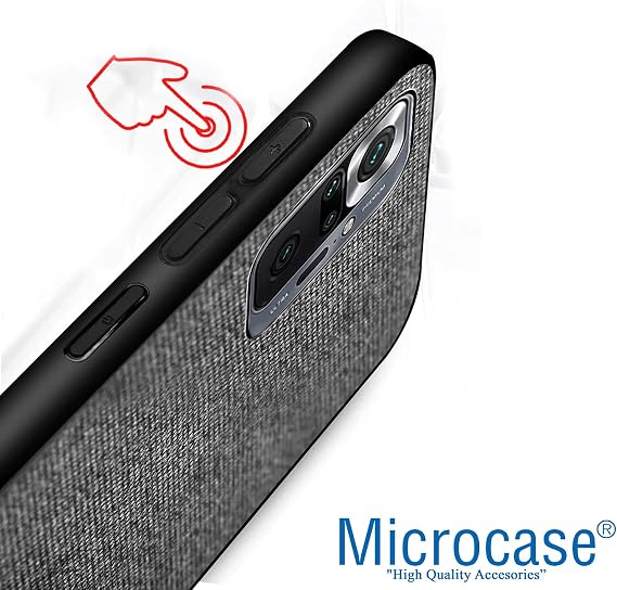 Microcase Xiaomi Redmi Note 10 Pro Max Fabrik Serisi Kumaş ve Deri Desen Kılıf - Gri