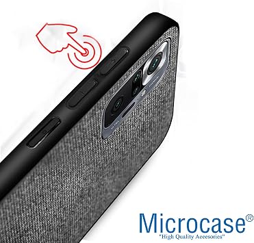 Microcase Xiaomi Redmi Note 10 Pro Max Fabrik Serisi Kumaş ve Deri Desen Kılıf - Gri