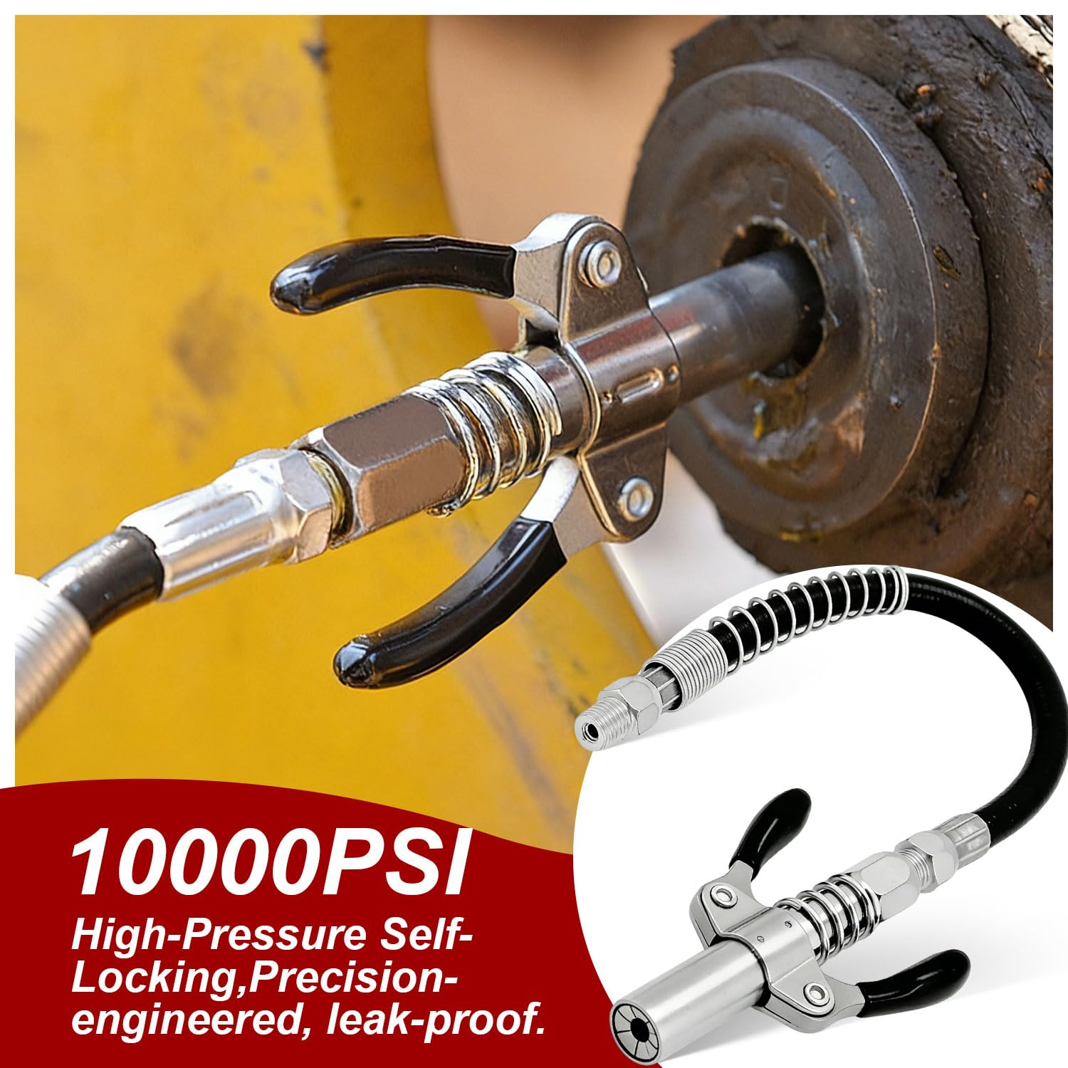 Kit 10 Testina Ingrassatore Professionale Accoppiatore Autobloccante a Doppia Impugnatura, Ugello a 90°, Tubo Flessibile da 30 CM Compatibile con Ingrassatore Manuale, Elettrici e Pneumatici