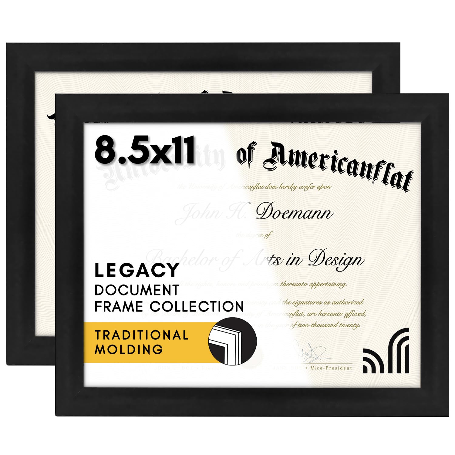 Americanflat 2'li Paket - 8,5 x 11 Belge Çerçevesi - Sertifikalar, Belgeler, Standart Kağıtlar