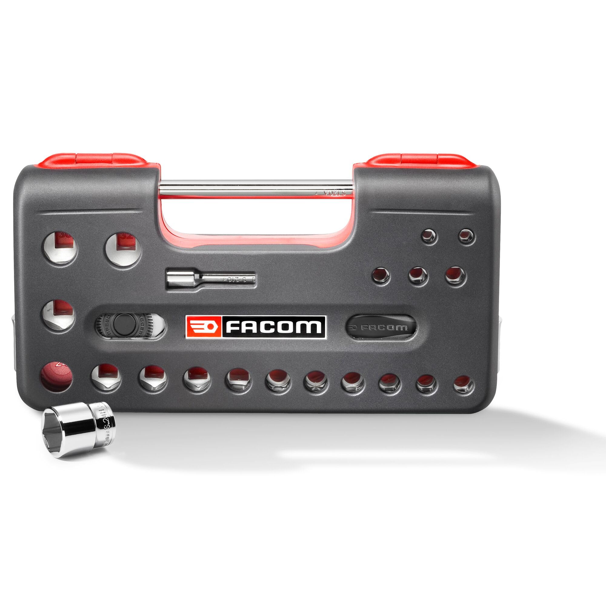 FACOM Jeu Detection Box - Cliquet Manche Rotatif Haute Performance et Douilles 1/2 " 6 Pans Métriques - S.360DBOX4PB