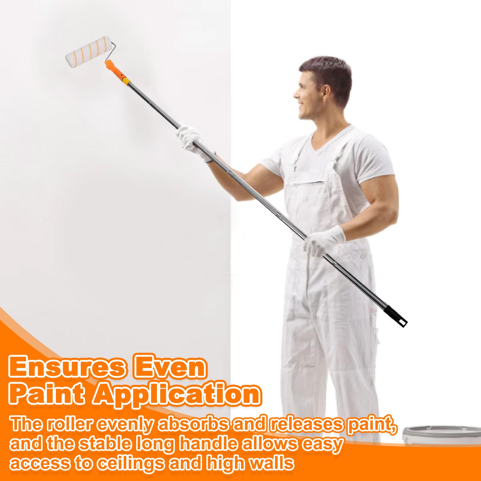 Set di Rullo Pittura con Asta Telescopica Regolabile 30-180cm & 4 Rulli Imbiancare, Set Attrezzi DIY Ristrutturazione per Verniciatura Pareti, Soffitti e Superfici Interne & Esterne