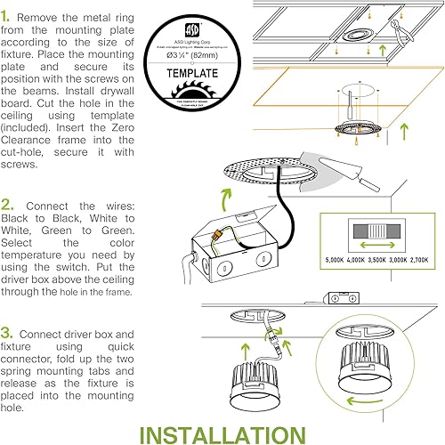 Miniatura 8 de ASD Trimless - Lámpara LED empotrable de 3 pulgadas, lámpara de techo de 12 W y 120 V, luz LED redonda regulable sin lata con caja de conexiones,