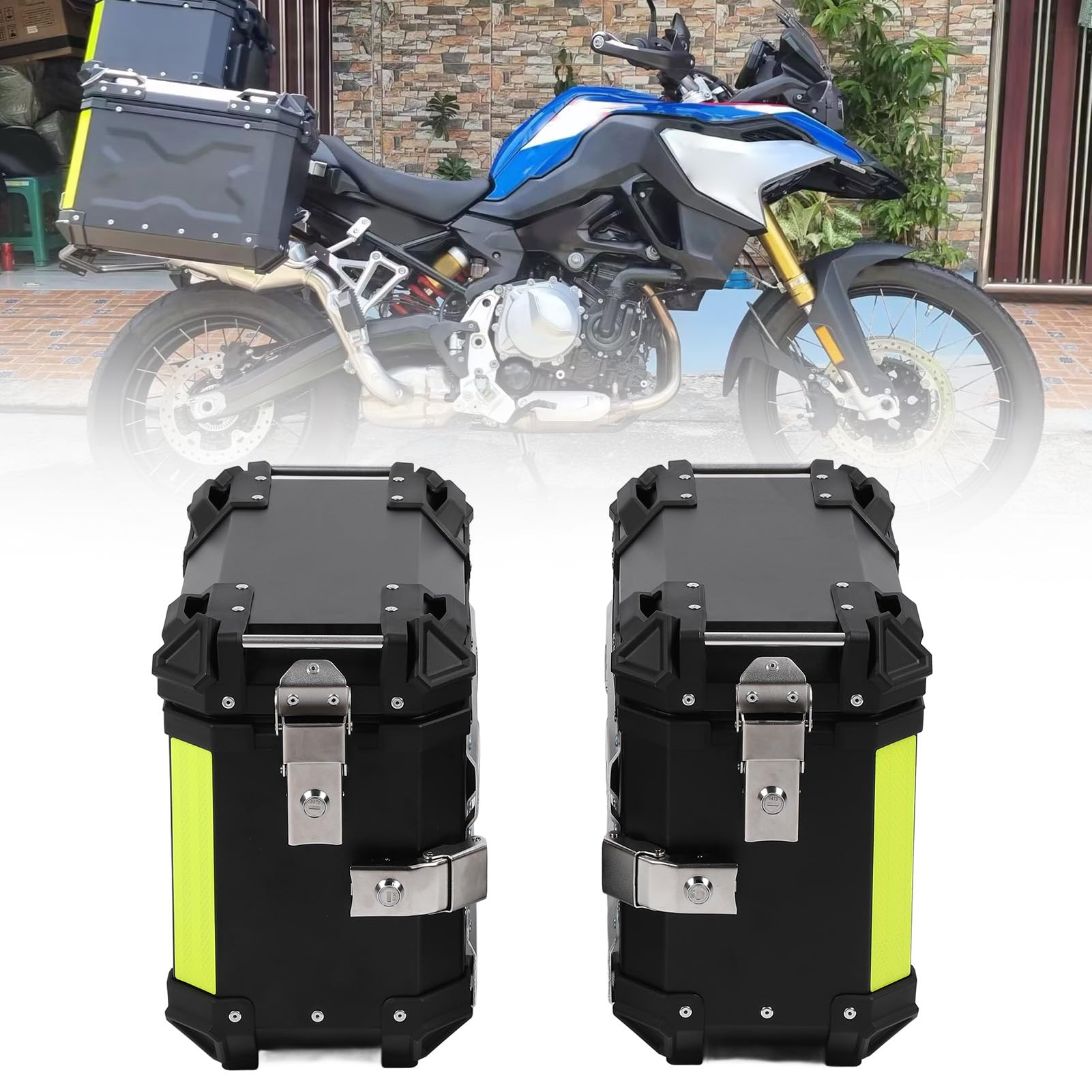 Maleta Lateral para Motocicleta, 28 L, Lado Izquierdo y Derecho, Caja de Alforja Lateral Dura, Portador de Almacenamiento con Bastidores de Soporte y Cerradura de Seguridad para