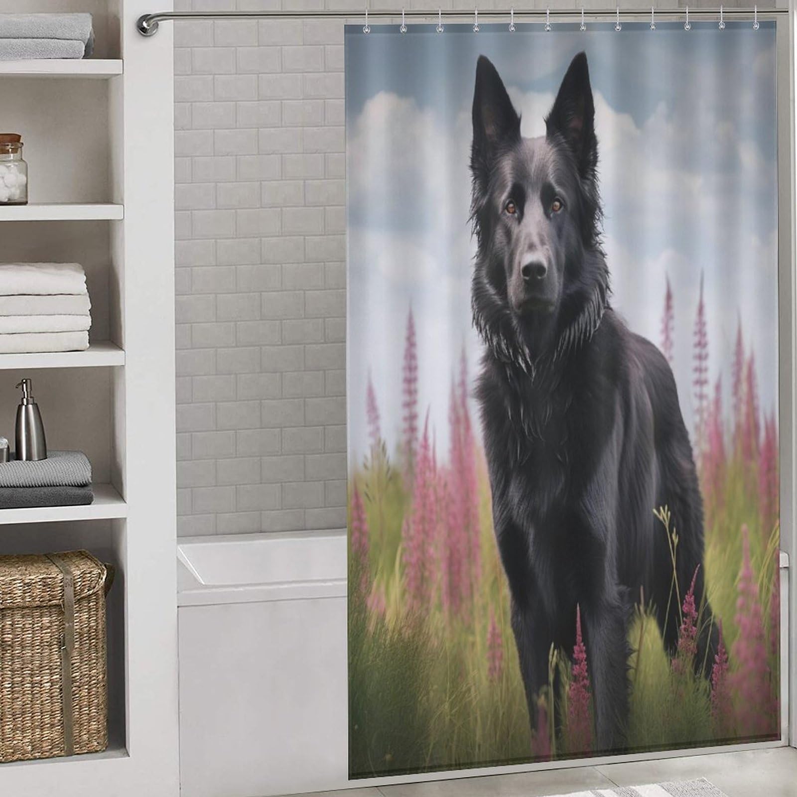 Rideau de douche anti éclaboussures chien mignon séchage rapide en tissu