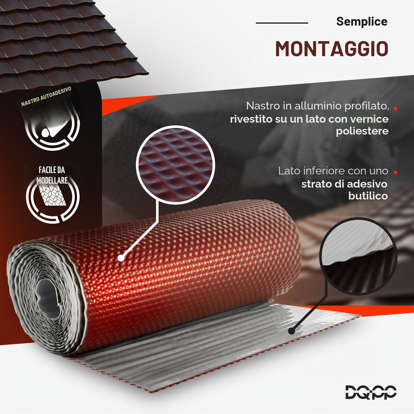 Nastro lampeggiante 5m per tetto 3D Flashband Butyband colore rosso mattone