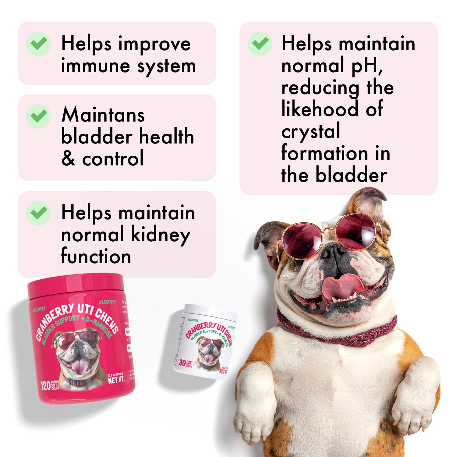 Cranberry UTI Chews for Dogs Bladder Support + D-Mannose Supports Kidney Urinary Tract and Bladder Health Natural Cranberry Wellness Supplement Immune System Booster Natural Pet Antioxidant 120 Chews — Amazon image 2