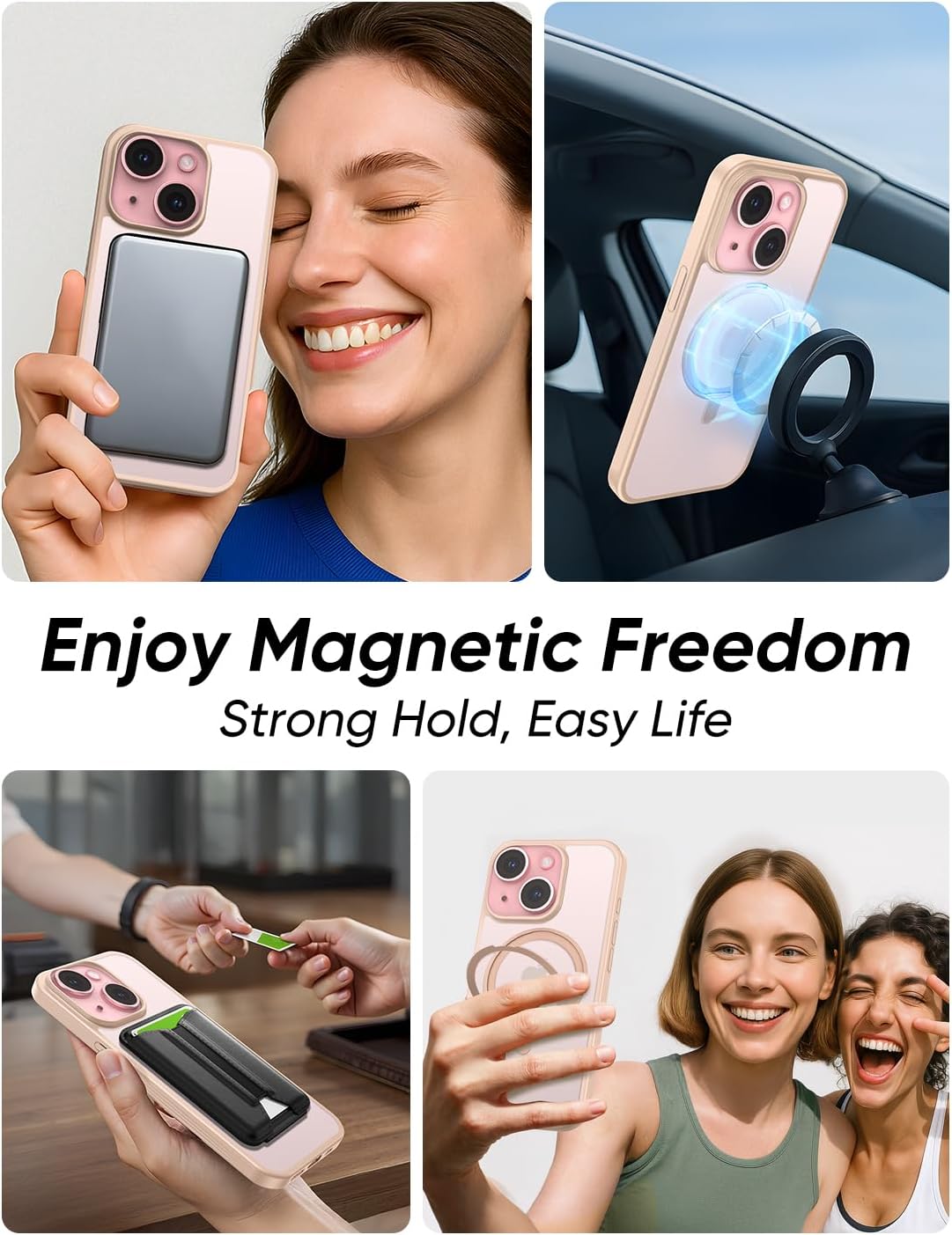 MAGIC JOHN for iPhone 15 Case 360° Rotatable Magnetic Invisible Stand, Fit for MagSafe 15 Phone Case, 16FT Military Grade Shockproof for iPhone Case with Kickstand, Rose Gold - Image 5