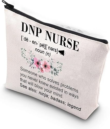 TSOTMO Regalo de doctor en práctica de enfermería, regalo de graduación para escuela de enfermería, bolsa de maquillaje con cremallera DNP, Beige,