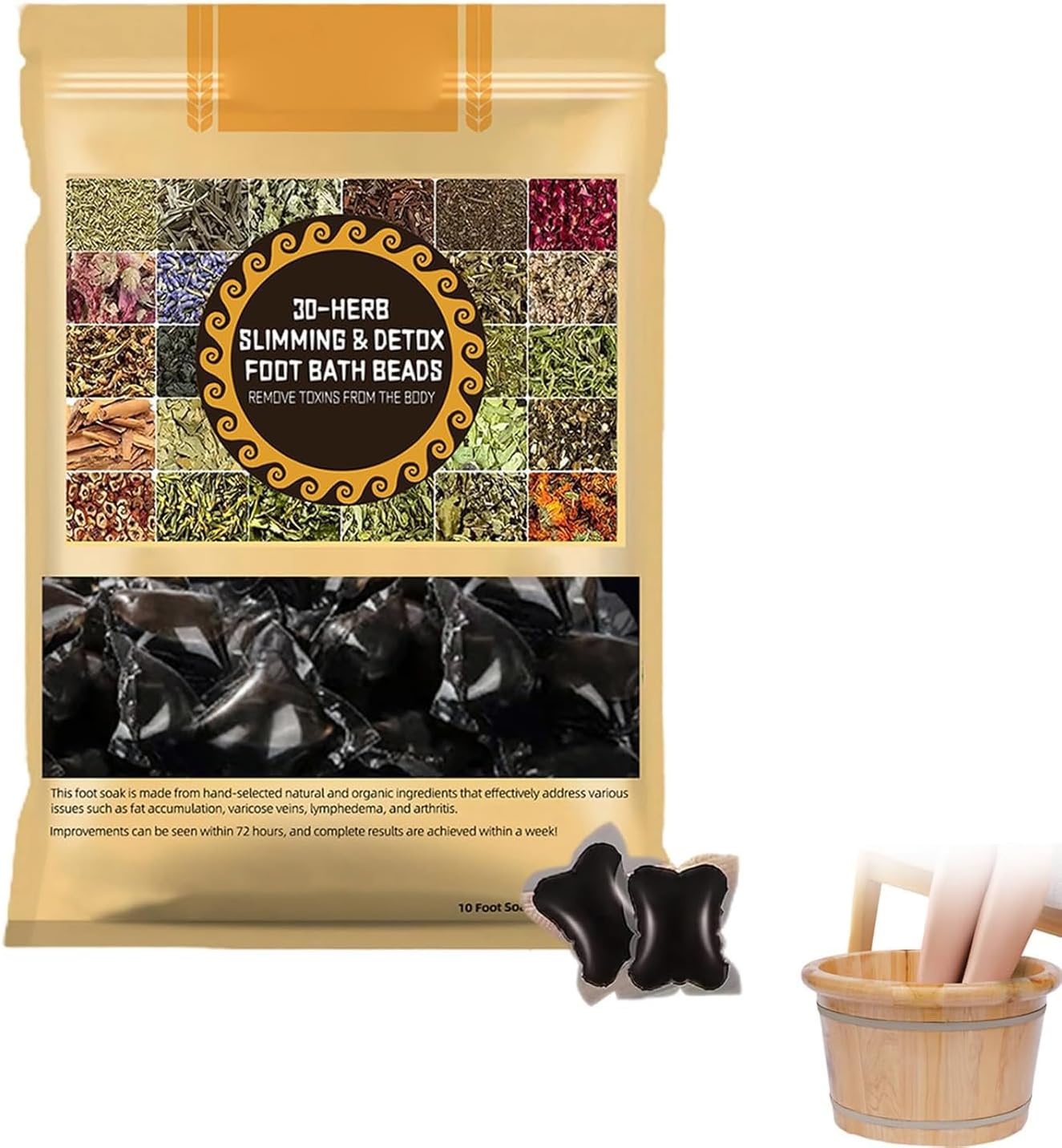 30-Herb Detox Foot Bath Beads,Professional Body Detox Foot Soak Beads,Herb Detox Foot Bath Beads,Detox and Shaping Cleansing Foot Soak (A-1pc)