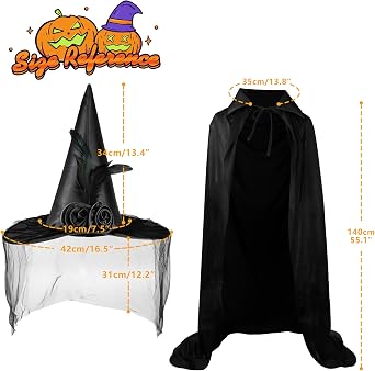 Landisun Halloween Witch Hat Women Black Wicked One Side Veils (Half Veil)