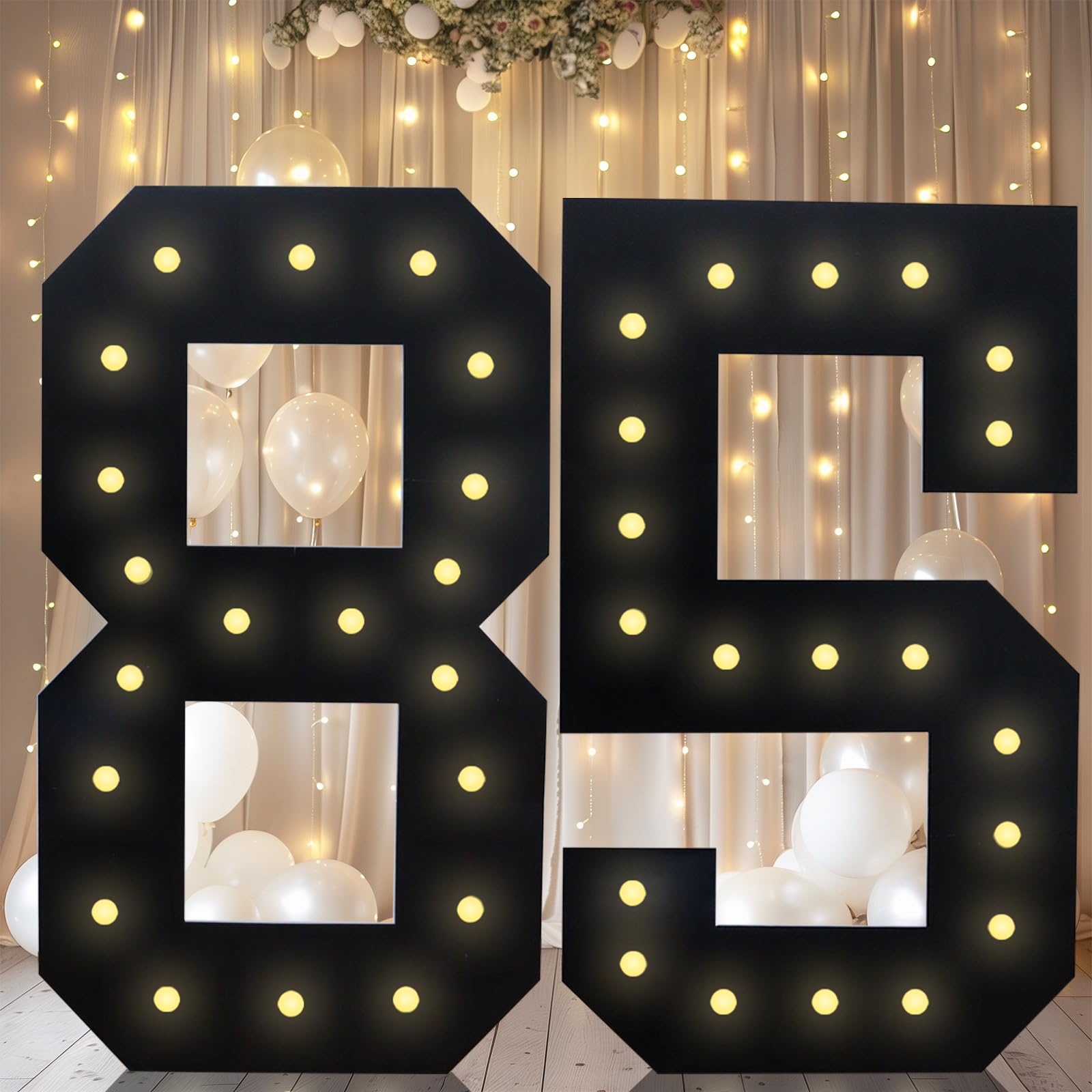 4FT Marquee Light Up Numbers 85, Easy to Assemble Black Marquee Number