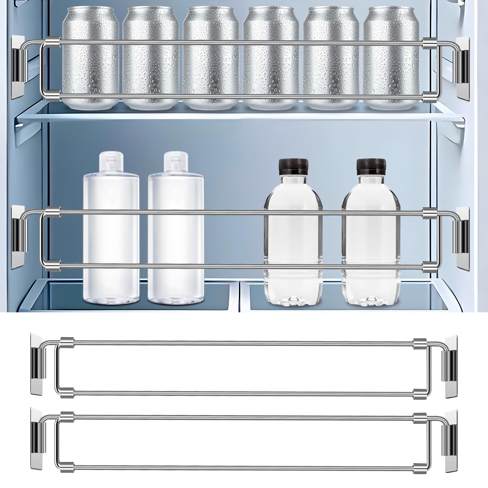 YOUSHARES 2 Barres Sécurisées de Réfrigérateur de RV Camping-Car, Fourgon - Tige Réglable en Acier Inoxydable pour Frigo Rangé, Évite Les déversements en Voyage, Longueur 31.6 à 57.5 cm