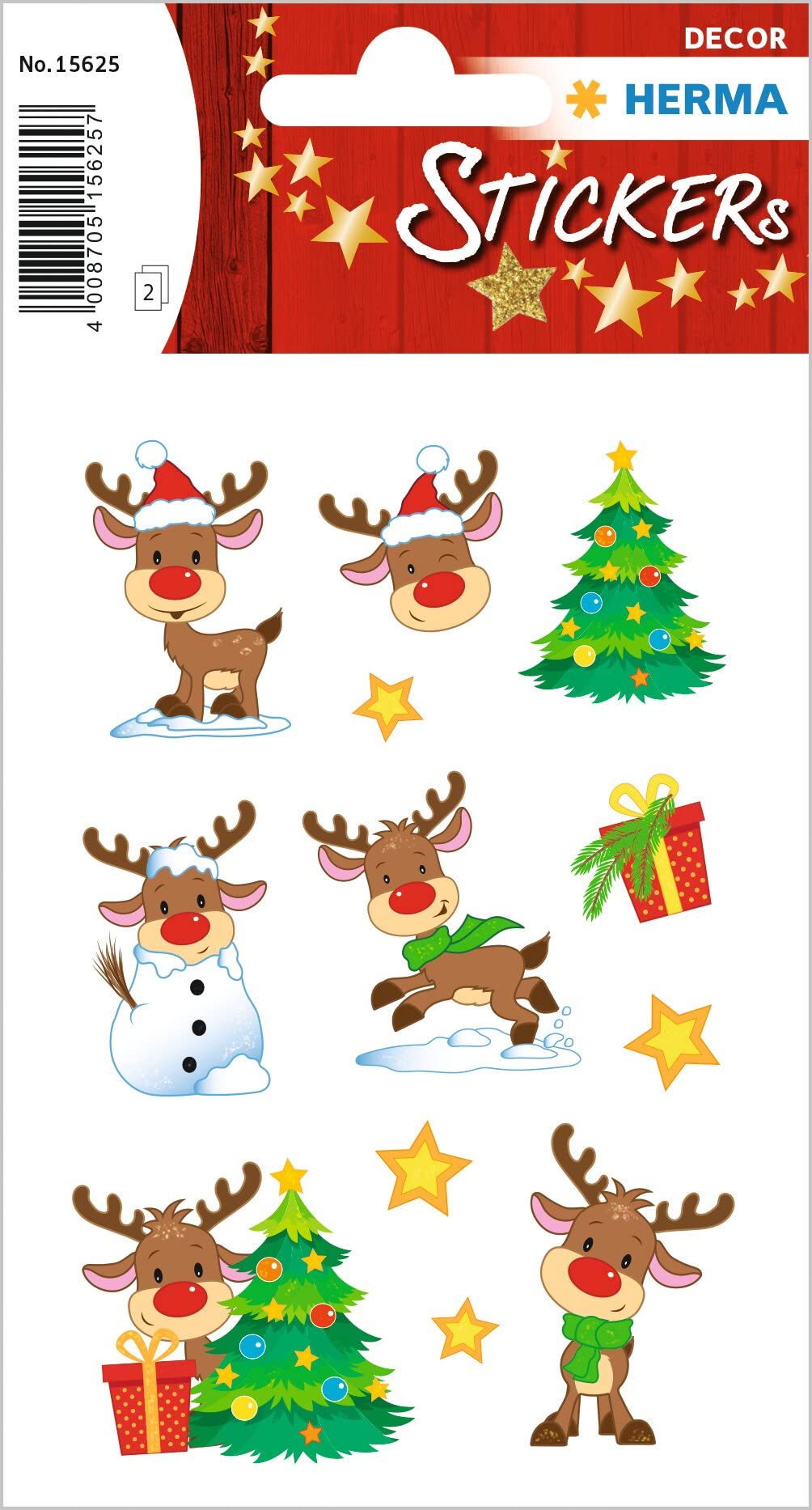 HERMA 15625 Christmas Stickers, Little Rudolph (24 Stickers, Paper, Glitter) Self-Adhesive Christmas Decoration, Permanent Adhesive Labels for Christmas, Gifts, Crafts, Advent Calendar, Colourful