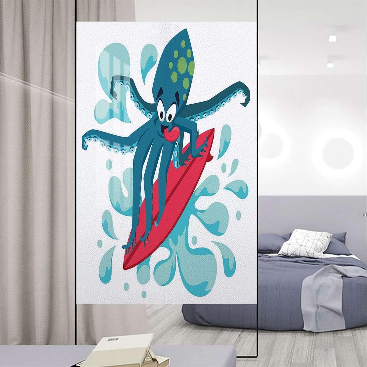 Green Slate Blue Window Film Window Privacy Film Nature Scenery Reflecting on Water Lake Frosted Privacy Window Film Non-Adhesive Outdoor 23.6Wx47.2L-inch