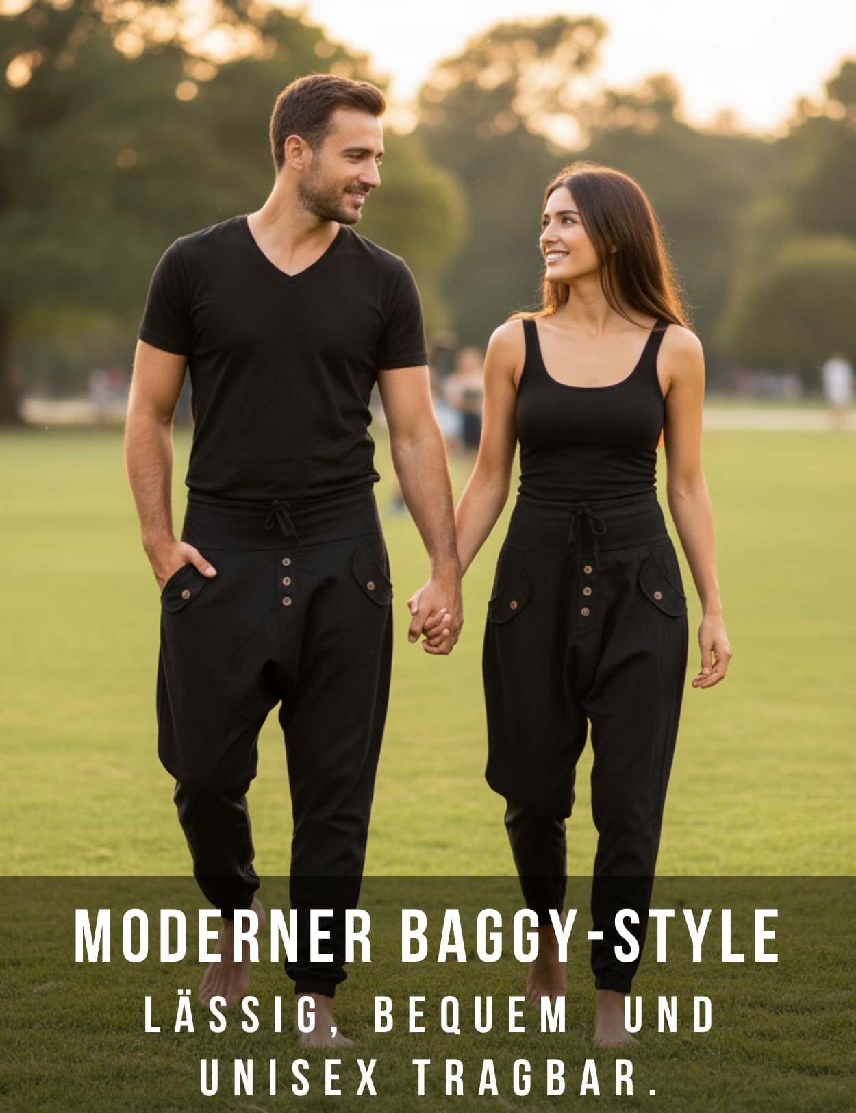PANASIAM Yogi Pants Damen & Herren - Freizeithose im Aladin-Harem-Style | Sommerhose 100% Baumwolle, optimaler Sitz dank Tunnelzug vorne & Gummibund hinten, Haremshose Unisex, Aladinhose Baggy-Style