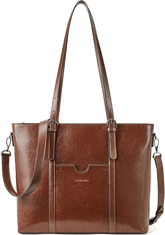 BOSTANTEN Leather Laptop Bag Work Tote for Women Shoulder Handbag Briefcase 15.6 inch Satchel Computer Bag