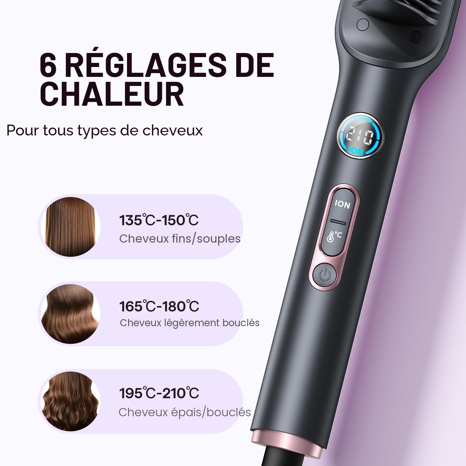 Wavytalk Brosse Lissante pour Cheveux, Fer à Lisser Ionique et Brosse à Cheveux 2 en 1, Lisseur Brosse en Céramique Anti-Brûlure avec Affichage, Double Tension (100-240V), Prise EU