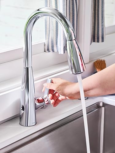 Miniatura 12 de Moen Haelyn 87627EWC - Grifo de cocina cromado sin contacto con pulverizador desplegable de un solo mango con dispensador de jabón, cuenta con