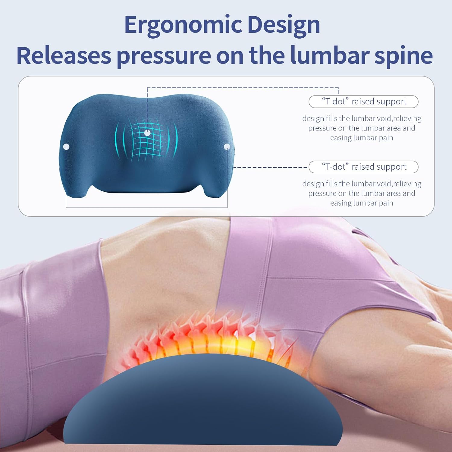 Lumbar Support Pillow for Office Chair, Car Lumbar Pillow Lower Back Pain Relief, Memory Foam Back Cushion with Adjustable Straps, Ergonomic Chair Back Pillow for Gaming Chair, Car, Bed (BLUE) - Image 5